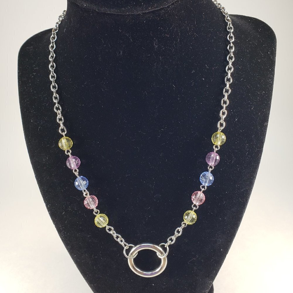 Multi Color Beads Silver Chain Hoop Necklac - 24-inch Fashion Jewelry - Picture 6 of 9